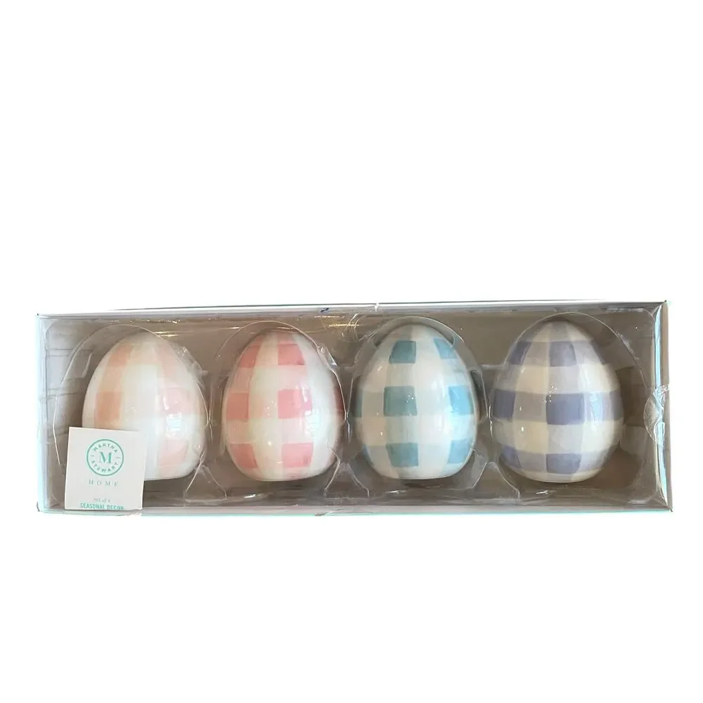 Martha Stewart Pastel Plaid Ceramic Easter Eggs Set of 4 Spring Decor NEW